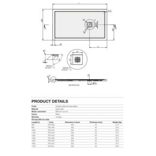 Tissino Fiorti Rectangular Shower Tray - White - Image 5