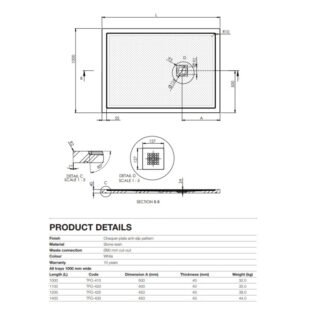 Tissino Fiorti Rectangular Shower Tray - White - Image 7