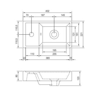 Tissino Mozzano Cloakroom Basin - 402mm Wide - 1 Tap Hole - Image 2