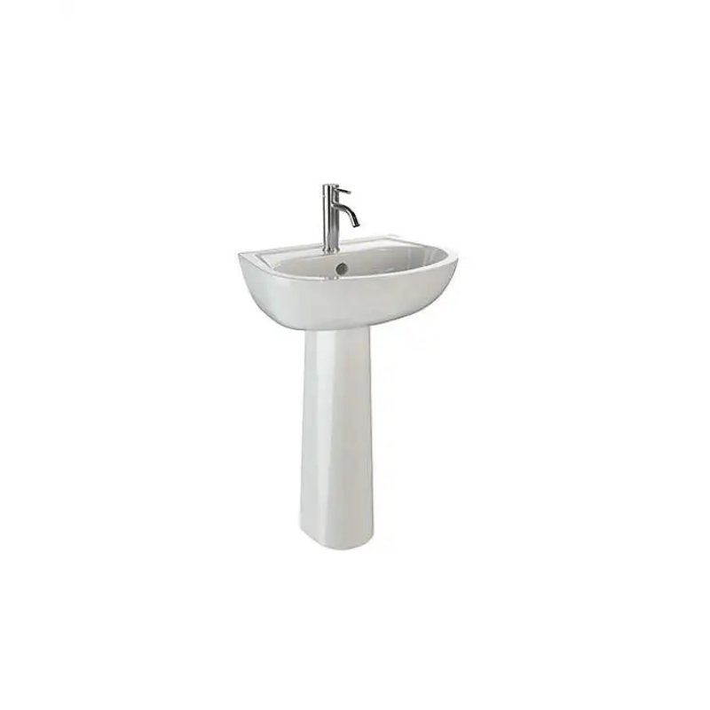 Tissino Nerola Basin With Full Pedestal - 559mm Wide - 1 Tap Hole - Gloss White
