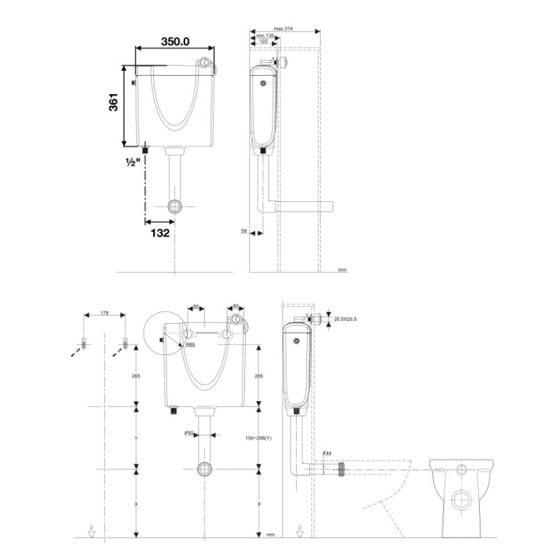 Tissino Rocco2 Concealed Cistern with Flush Button - Image 2