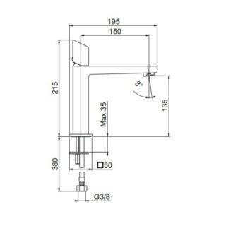 Tissino Midi Height Mono Basin Mixer Tap With Cube Handle - Image 2