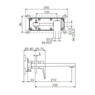 Tissino Wall Mounted Basin Mixer Tap With Angled Handle - Image 2