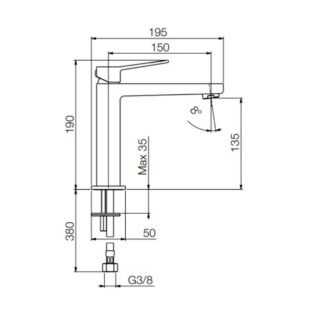Tissino Midi Height Mono Basin Mixer Tap With Angled Handle - Image 2