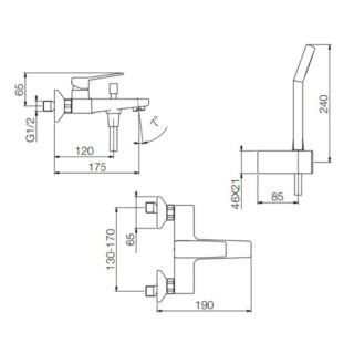 Tissino Wall Mounted Bath Shower Mixer Tap With Angled Handle - Image 2