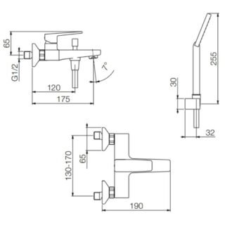 Tissino Wall Mounted Bath Shower Mixer Tap With Straight Handle - Image 2