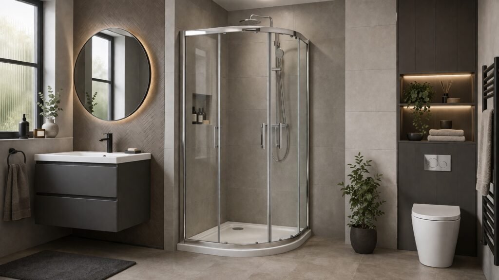 Merlyn curved quadrant shower enclosure with chrome frame