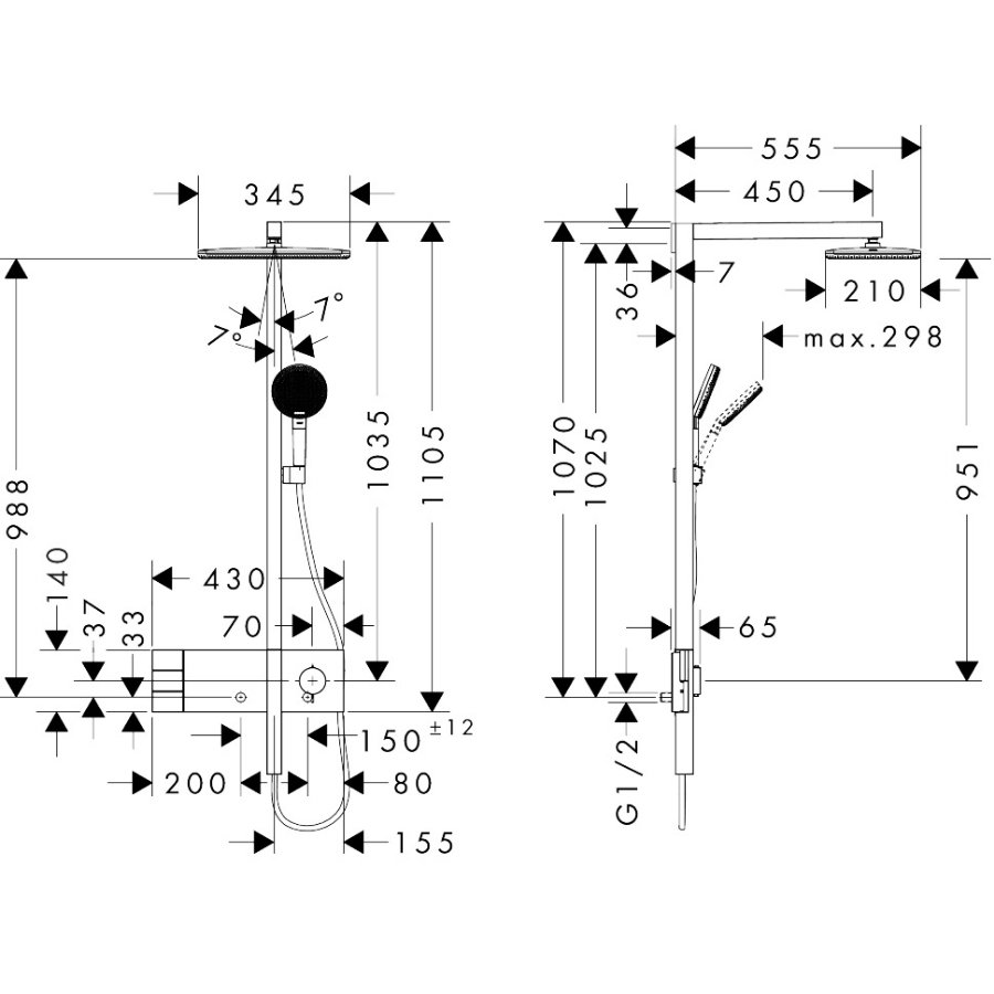 Hansgrohe Raindance Alive Q 2-Outlet Showerpipe 210/340 2Jet With Showerselect Comfort - Image 5