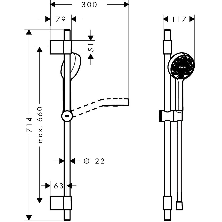 Hansgrohe Activera Select S Shower Set 95 2Jet Ecosmart With Shower Bar Varia 72 Cm - Image 5