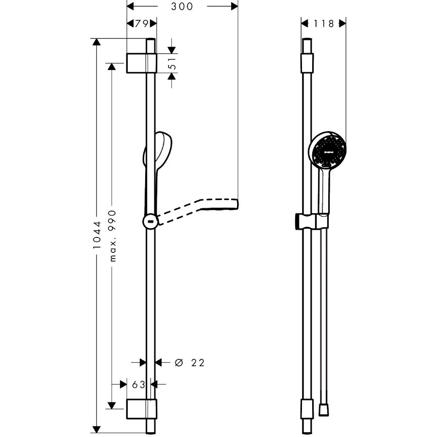 Hansgrohe Activera Select S Shower Set 95 2Jet Ecosmart With Shower Bar Varia 105 Cm - Image 5