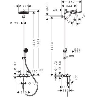 Hansgrohe Activera S 2-Outlet Shower Set 240 1Jet Ecosmart With Bath Thermostat Ecostat Fine - Image 5
