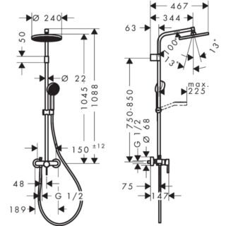 Hansgrohe Activera S 2-Outlet Shower Set 240 1Jet Ecosmart With Single Lever Mixer Varia - Chrome - Image 5