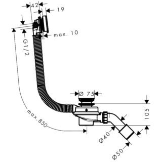 Hansgrohe Exafill Complete Set Bath Filler, Waste And Overflow Set For Bathutb - Chrome - Image 2