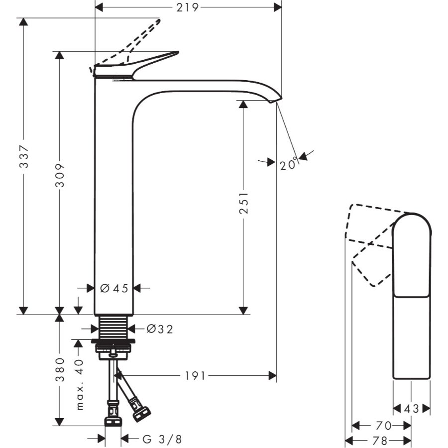 Hansgrohe Vivenis Single Lever Basin Mixer 250 Coolstart For Washbowls Without Waste Set - Image 2
