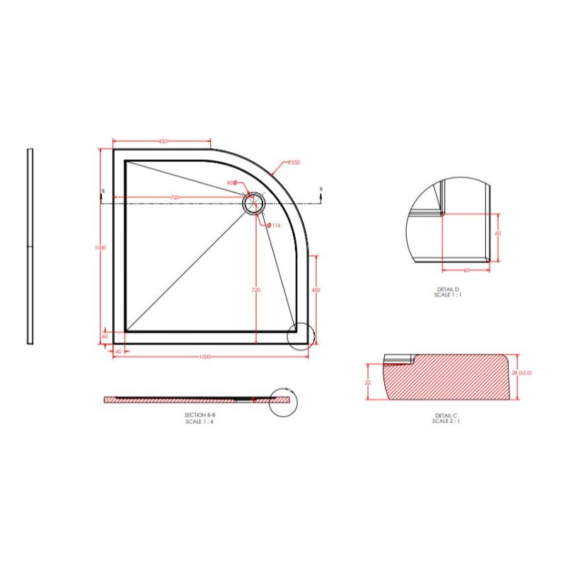 Eastbrook Corsair Quadrant Shower Tray - White - Image 4