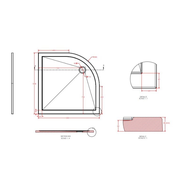 Eastbrook Corsair Anti-Slip Quadrant Shower Tray - White - Image 6