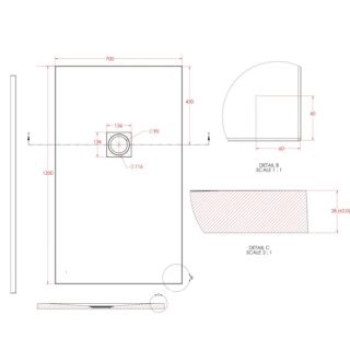 Eastbrook Crossland Slate Rectangular Shower Tray - Light Grey - Image 4