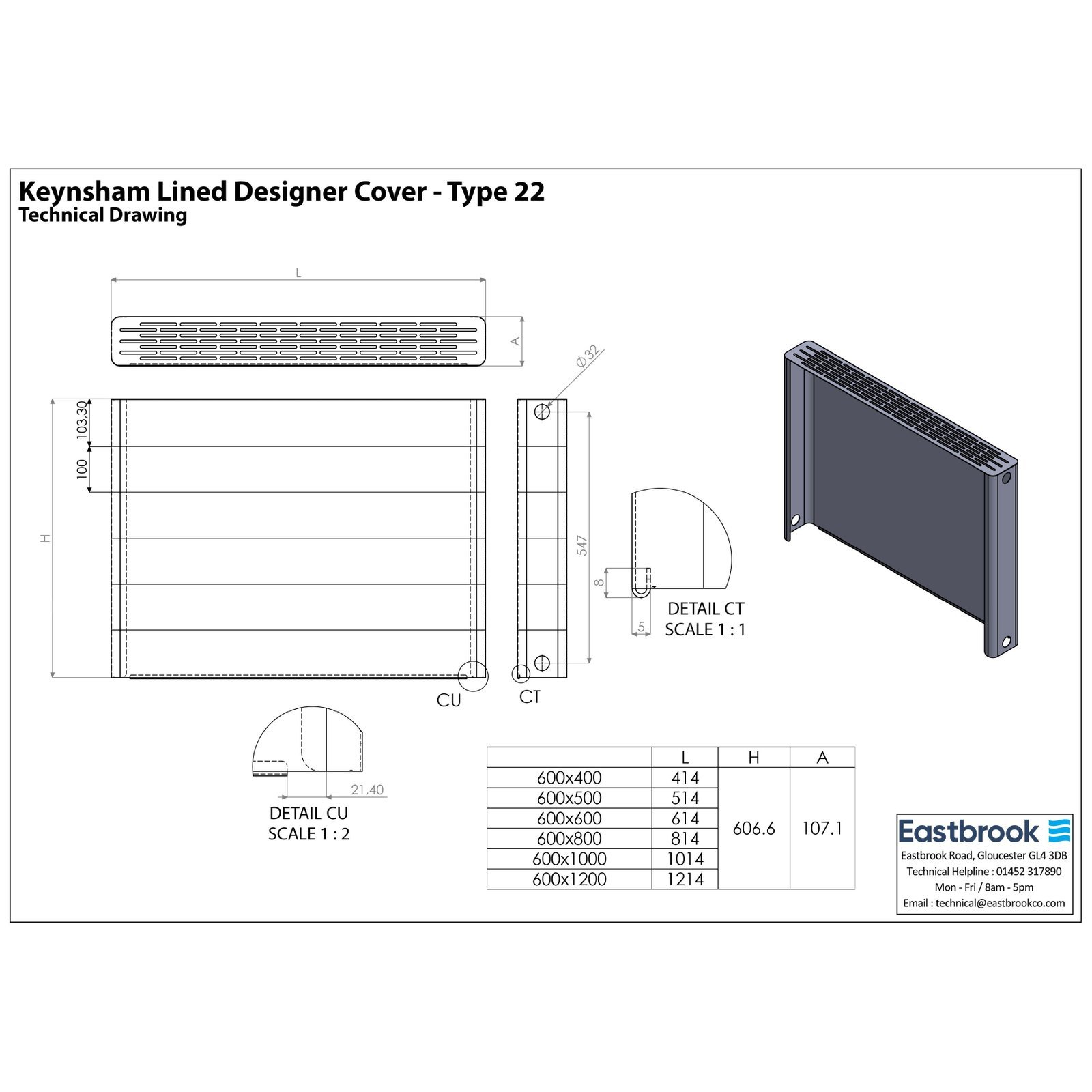 Eastbrook Keynsham Type 22 Compact Flat Panel Designer Radiator With Lined Cover - Gloss White - Image 9