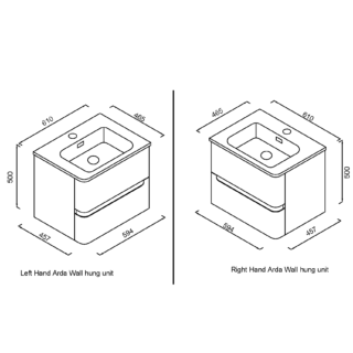 Eastbrook Arda 2 Drawer Wall Hung Vanity Unit With Basin - 600mm Wide - Image 2