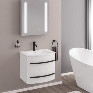 Eastbrook Centa Curved 2 Drawer Wall Hung Vanity Unit With Basin - 600mm Wide - Image 2