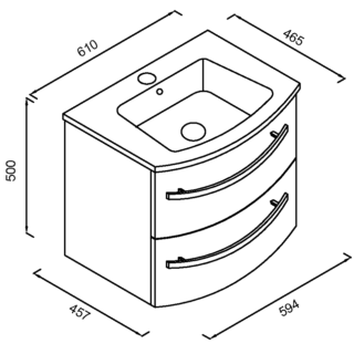 Eastbrook Centa Curved 2 Drawer Wall Hung Vanity Unit With Basin - 600mm Wide - Image 4