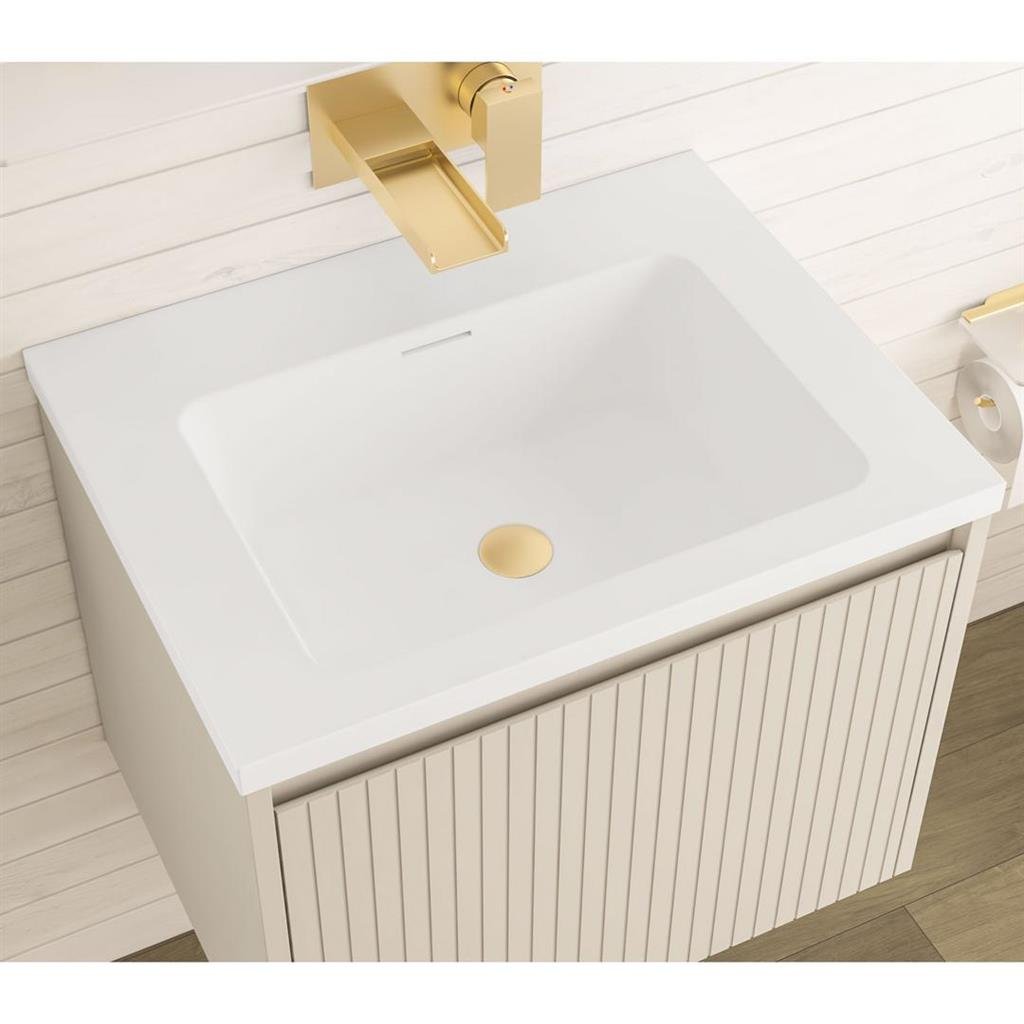 Eastbrook Stockton 1 Drawer Fluted Wall Hung Vanity Unit With Square Basin - 600mm Wide - Image 2