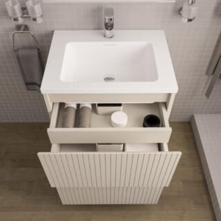 Eastbrook Stockton 2 Drawer Fluted Floorstanding Vanity Unit With Round Basin - 600mm Wide - Image 2