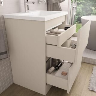 Eastbrook Stockton 2 Drawer Fluted Floorstanding Vanity Unit With Round Basin - 600mm Wide - Image 3