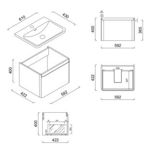 Eastbrook Grovely 1 Drawer Wall Hung Vanity Unit With Polymarble Basin - 600mm Wide - 1 TH - Image 2