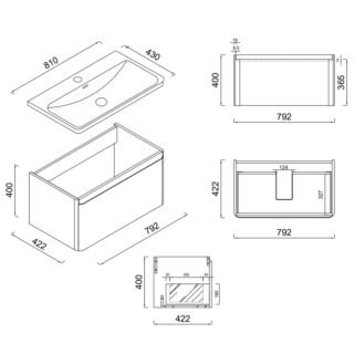 Eastbrook Grovely 1 Drawer Wall Hung Vanity Unit With Ceramic Basin - 800mm Wide - Image 2