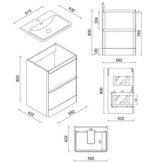 Eastbrook Grovely 2 Drawer Floorstanding Vanity Unit With Polymarble Basin - 600mm Wide - 1 TH - Image 4