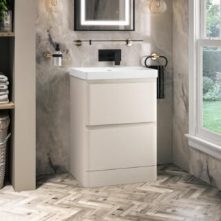 Eastbrook Grovely 2 Drawer Floorstanding Vanity Unit With Polymarble Basin - 600mm Wide - 1 TH - Image 2