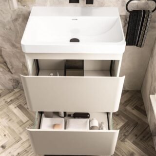 Eastbrook Grovely 2 Drawer Floorstanding Vanity Unit With Polymarble Basin - 600mm Wide - 1 TH - Image 3
