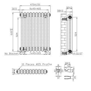 Eastbrook Imperia 2 Column Radiator - Matt Black - Image 43