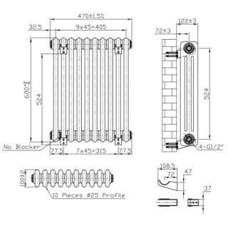 Eastbrook Imperia 3 Column Radiator - Matt Black - Image 35