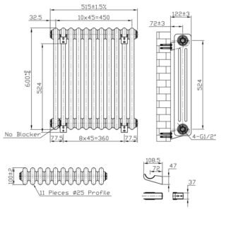 Eastbrook Imperia 3 Column Radiator - Matt Black - Image 36