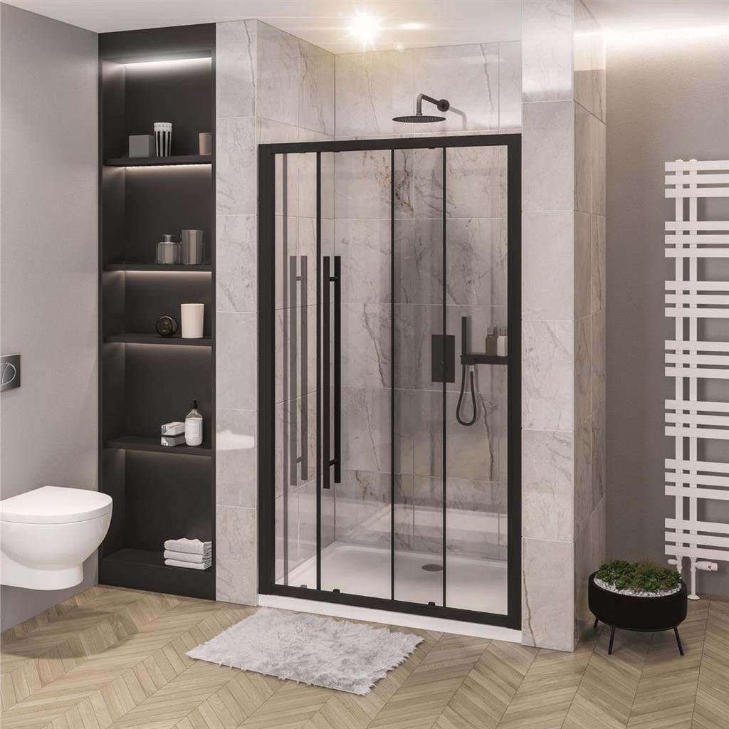 Eastbrook Vantage 8mm Glass Soft Close Recessed Sliding Shower Door - Matt Black