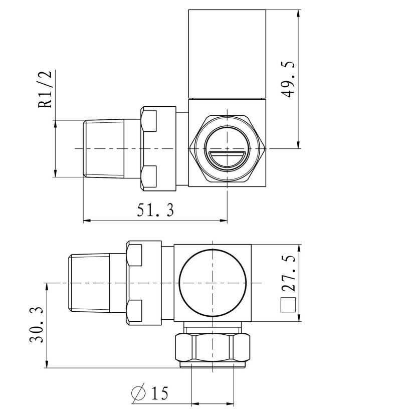 Eastbrook Corner Square Manual Radiator Valves Pair - Image 2