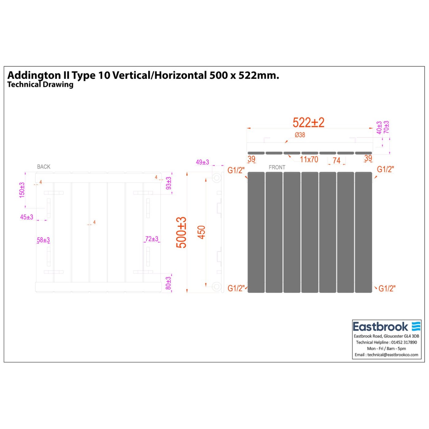 Eastbrook Addington II Type10 Designer Radiator - Matt Anthracite - Image 29