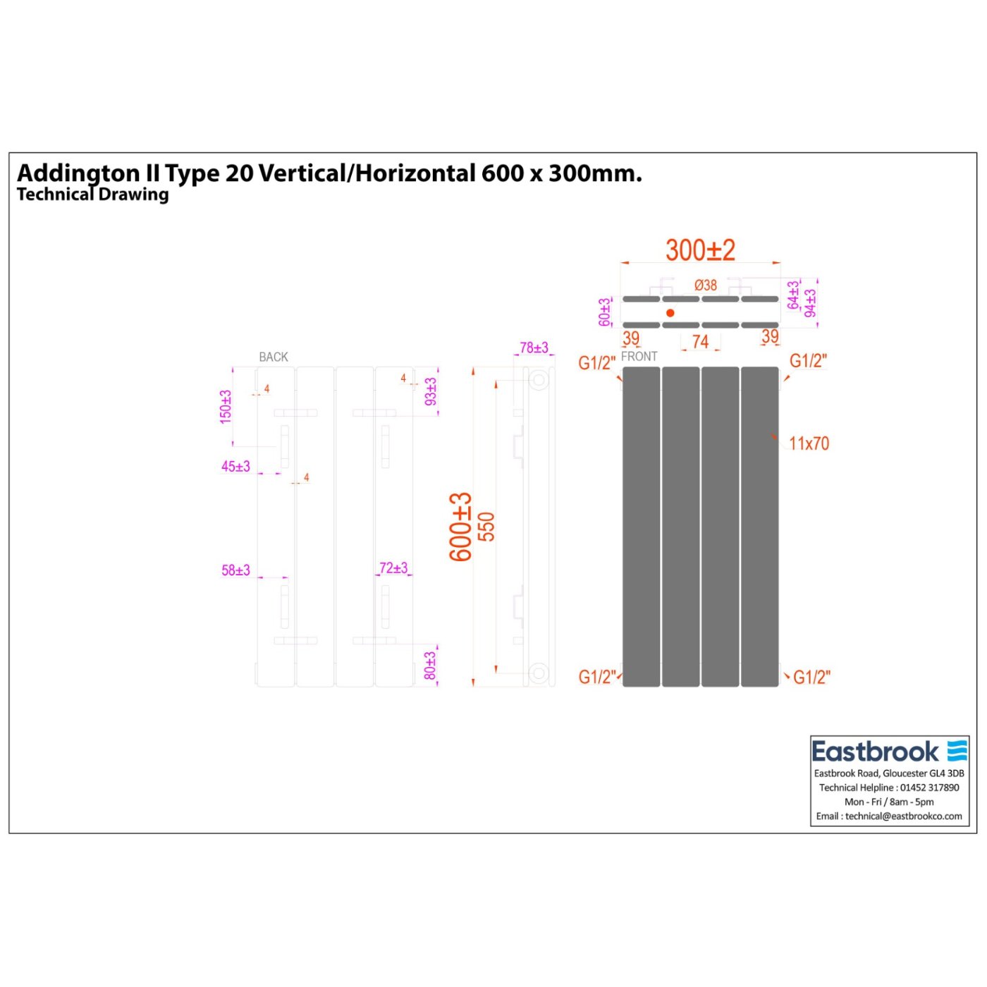 Eastbrook Addington II Type 20 Designer Radiator - Matt Anthracite - Image 21