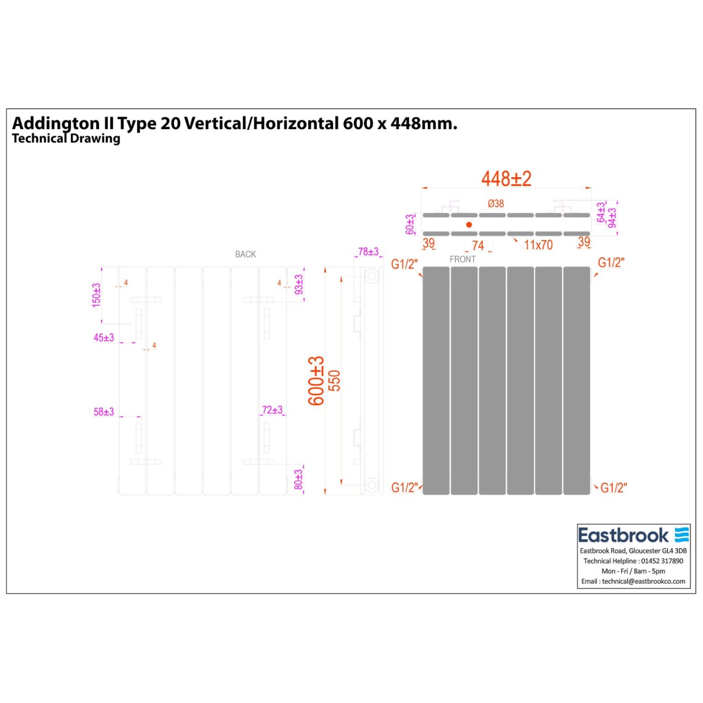 Eastbrook Addington II Type 20 Designer Radiator - Matt Anthracite - Image 23