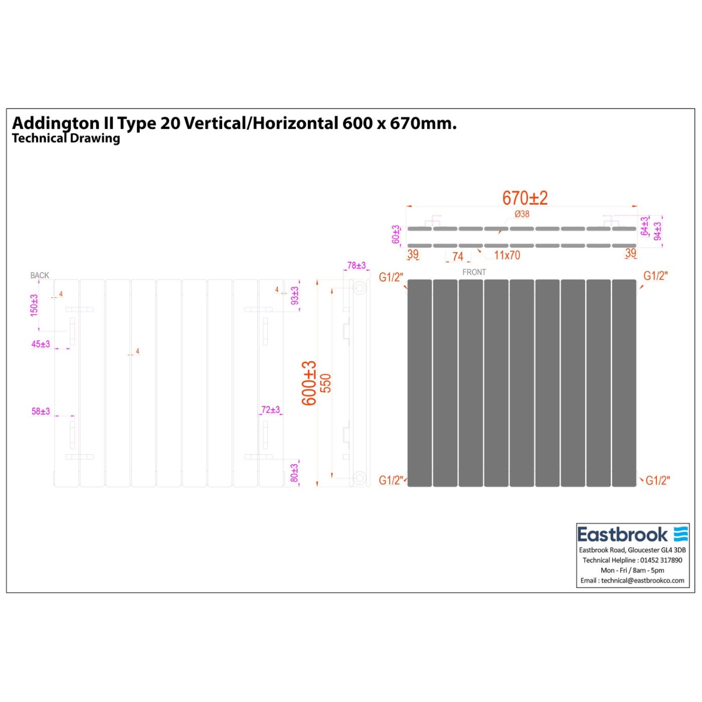 Eastbrook Addington II Type 20 Designer Radiator - Matt Anthracite - Image 26
