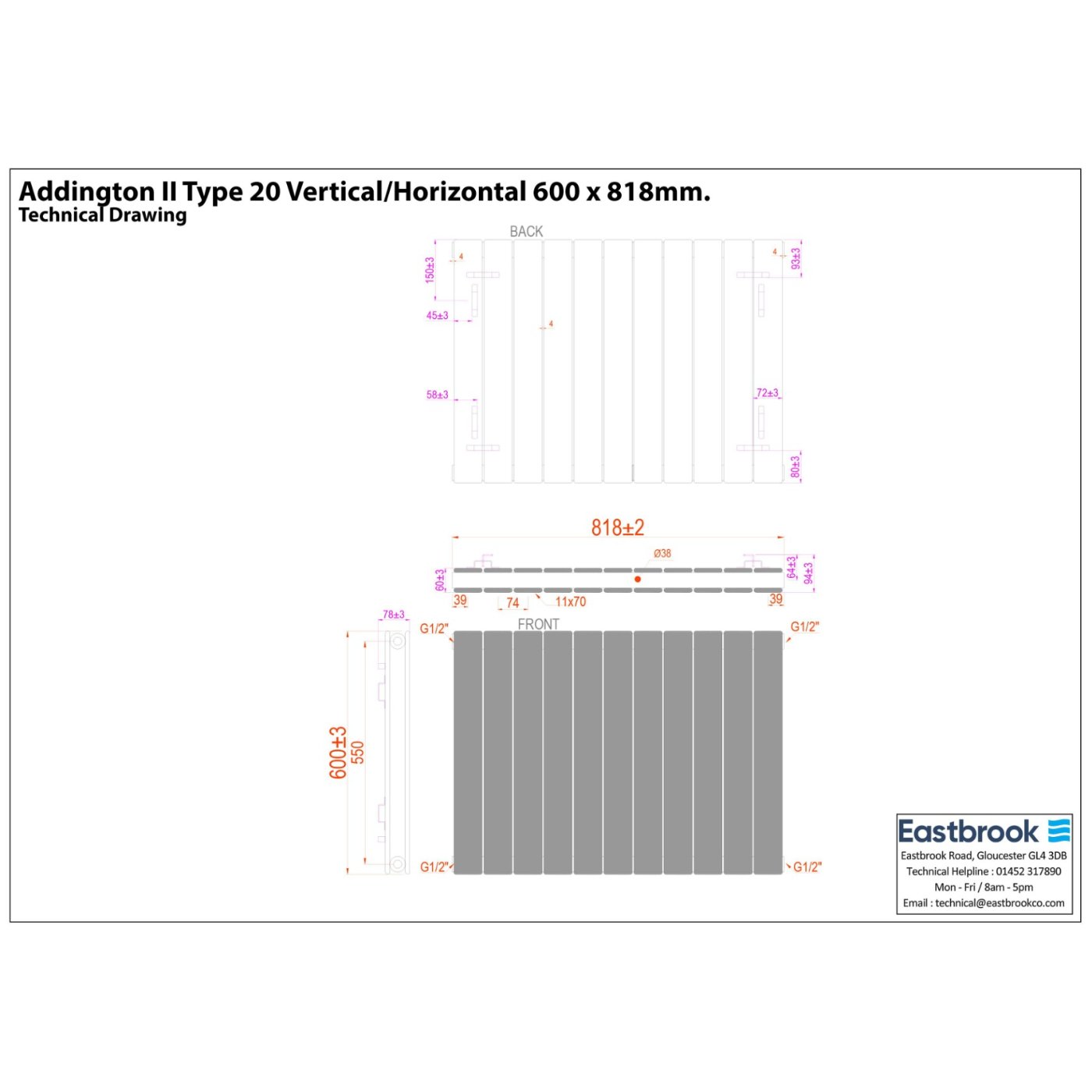 Eastbrook Addington II Type 20 Designer Radiator - Matt Anthracite - Image 27