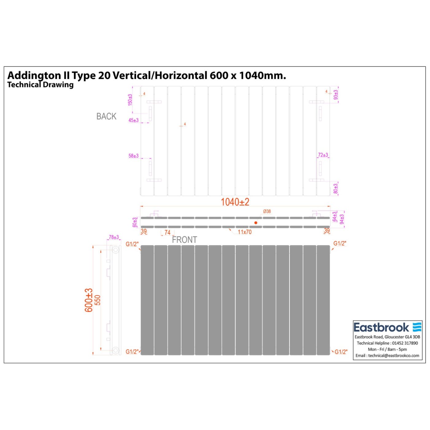 Eastbrook Addington II Type 20 Designer Radiator - Matt Anthracite - Image 28