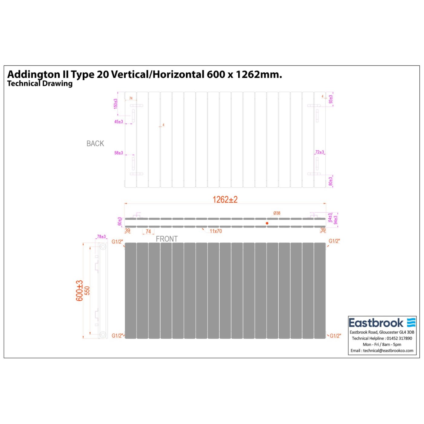 Eastbrook Addington II Type 20 Designer Radiator - Matt Anthracite - Image 30
