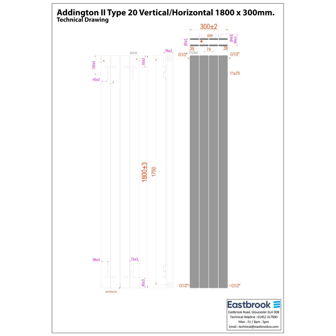 Eastbrook Addington II Type 20 Designer Radiator - Matt Anthracite - Image 33