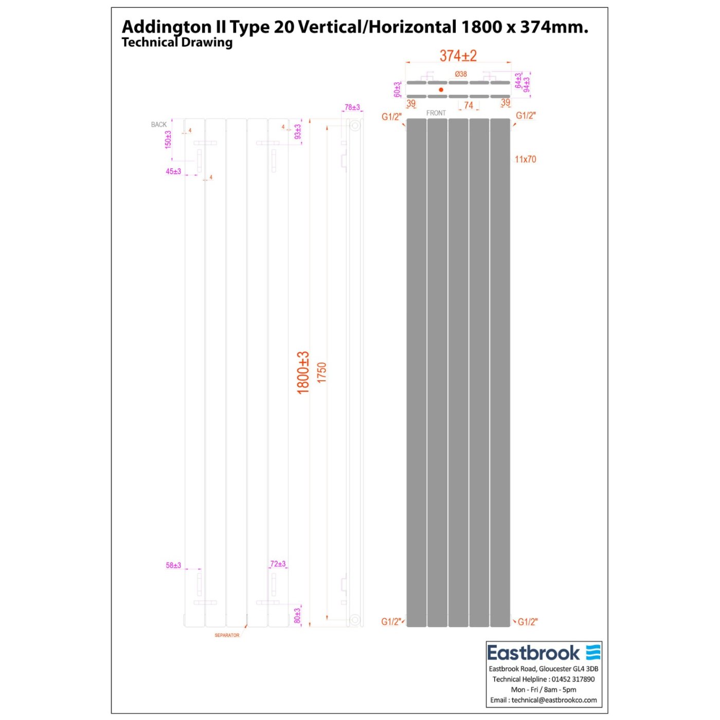 Eastbrook Addington II Type 20 Designer Radiator - Matt Anthracite - Image 34