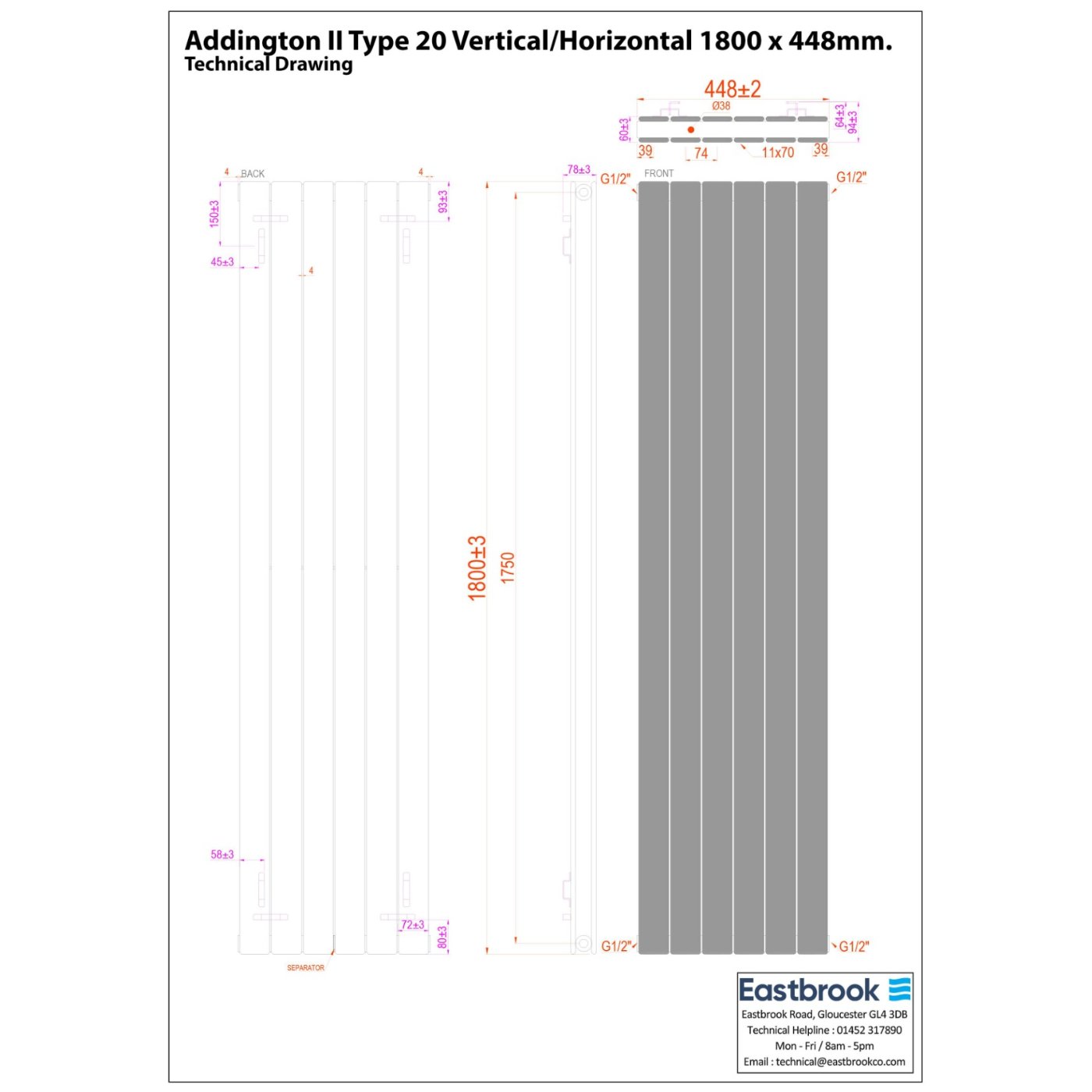 Eastbrook Addington II Type 20 Designer Radiator - Matt Anthracite - Image 35