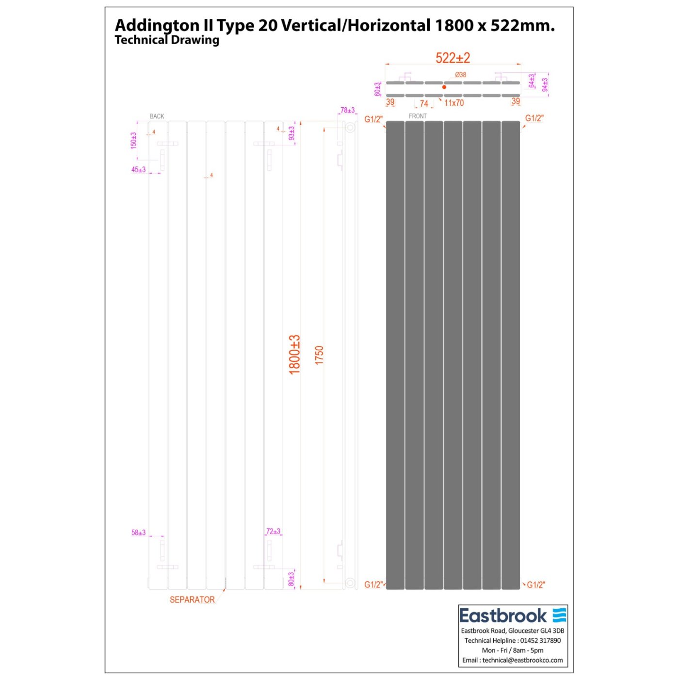 Eastbrook Addington II Type 20 Designer Radiator - Matt Anthracite - Image 36