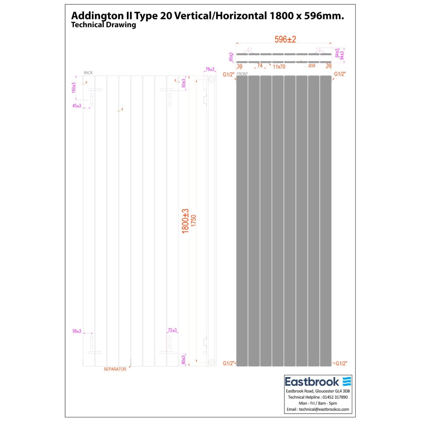 Eastbrook Addington II Type 20 Designer Radiator - Matt Anthracite - Image 37
